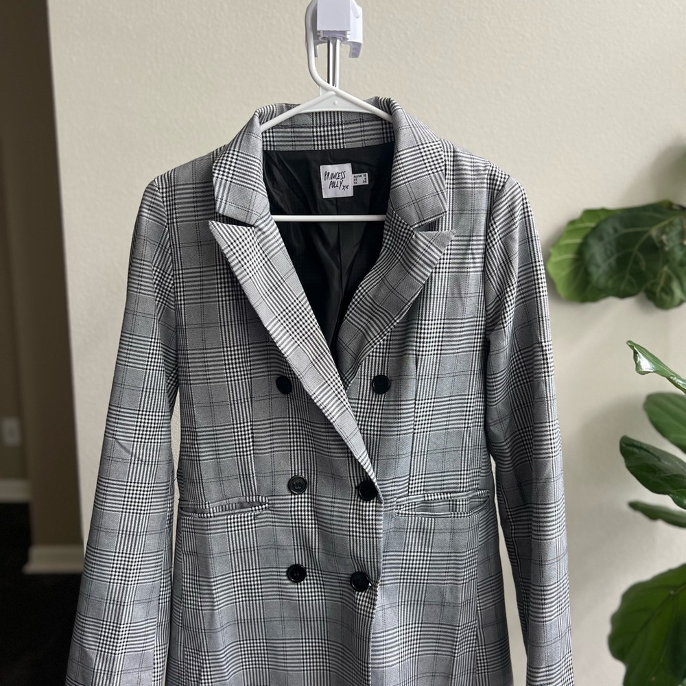 Women's Gray Plaid Blazer